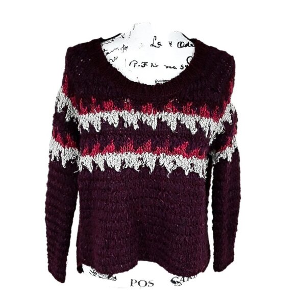 Free People Sweaters - Free People Sweater Burgundy Oversized Chunky Knit Tattered Boho Womens XS